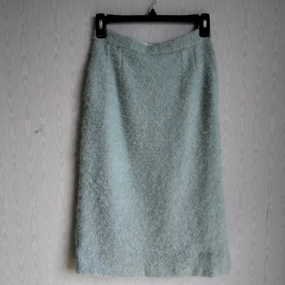 Vintage 1950s Skirt Set XS Handmade Fuzzy Light‎ Blue Pastel Jackie O Chic